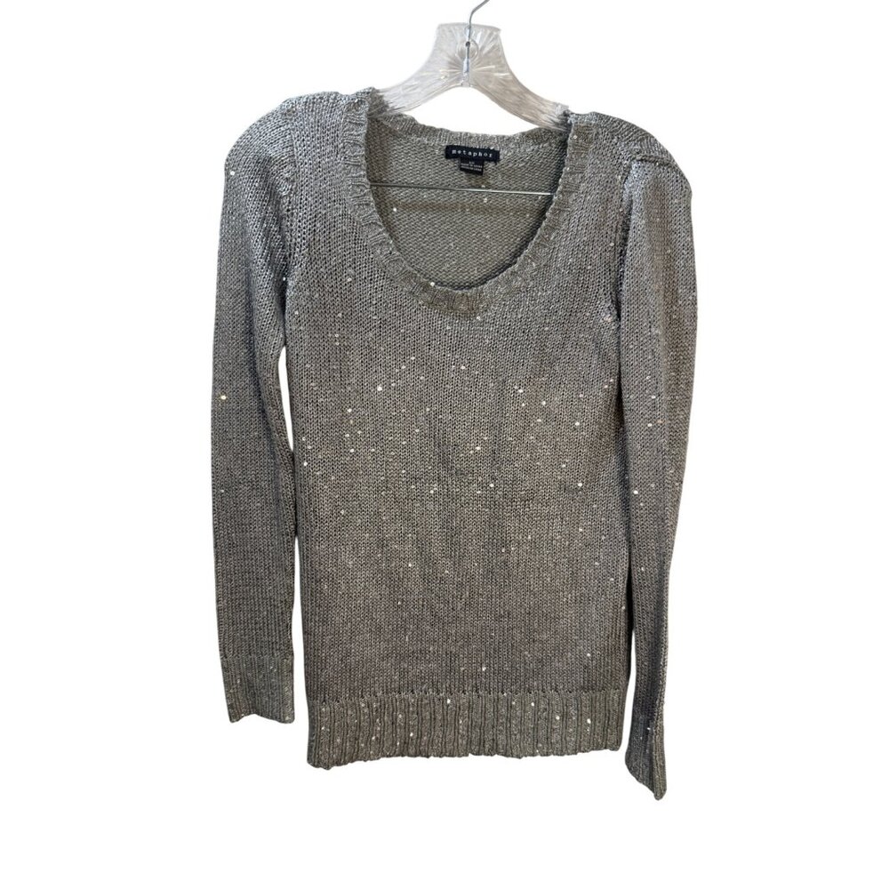 Metaphor Womens Silver Sequin Knit Sweater Size S‎